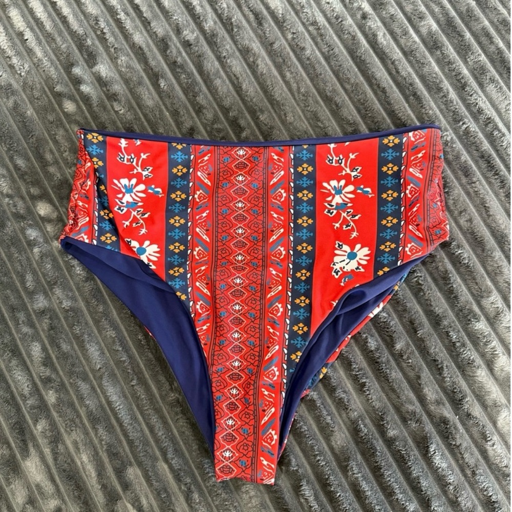 Red and Blue Patterned Bikini Bottom REVERSIBLE Navy